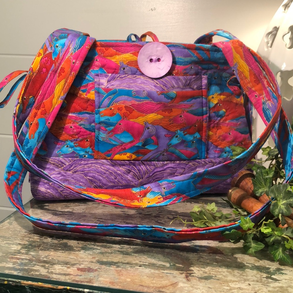 Quilted Fabric Shoulder Bag w/ Horses NWOT